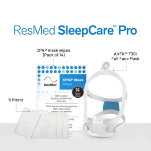 ResMed Airfit F30i CPAP Mask Sleepcare Pro Package (Includes F30i Mask (Standard) | 5 Filters | CPAP Wipes (Pack of 14) | ResMed Benefits)